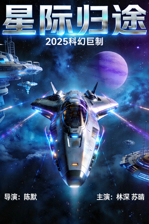 科幻剧《星际归途》概念海报，充满未来科技感